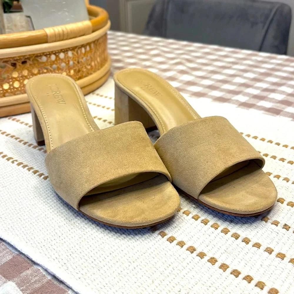 J. Crew Tan Suede Open-Toe Block Heel Sandals